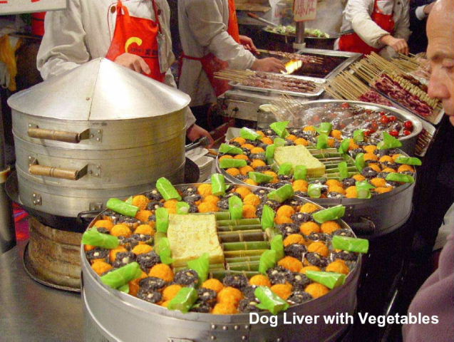 Dog liver with vegetables